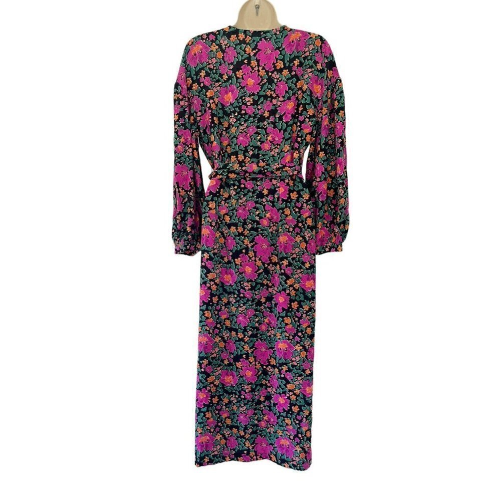 TopShop Women's Sz 2 Floral Print Wrap Dress in Pink & Green Cottagecore Midi - Picture 5 of 9